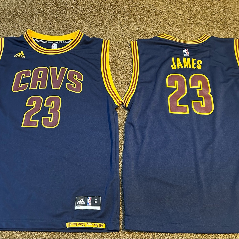 2 Adidas Navy and Yellow Cavs Basketball Jerseys-LeBron Championship Year